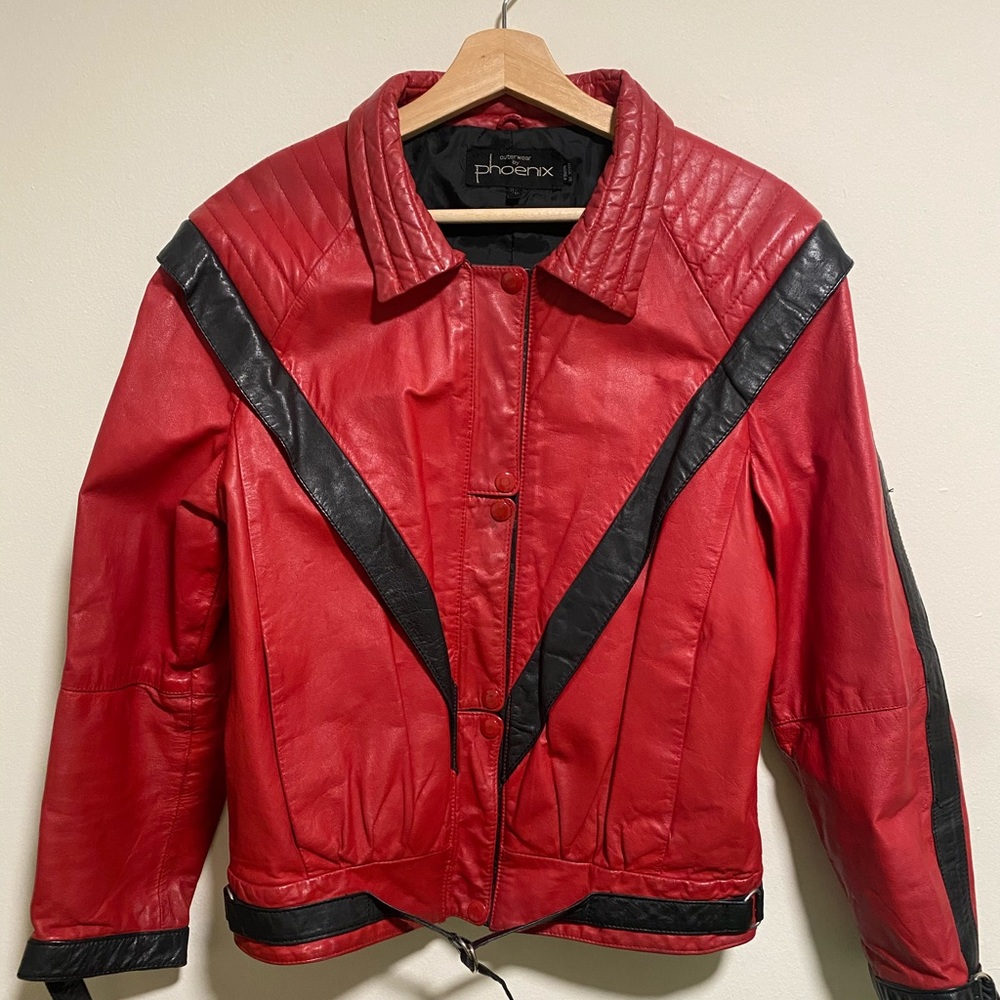 VINTAGE RED & BLACK LEATHER JACKET